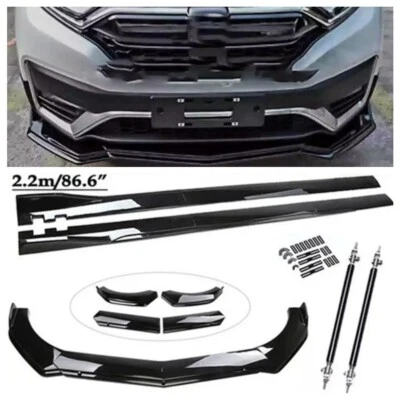 For Honda CRV CR-V Gloss Black Front Bumper Lip Splitter +Side Skirts+Rods Set Foto 1 de 4