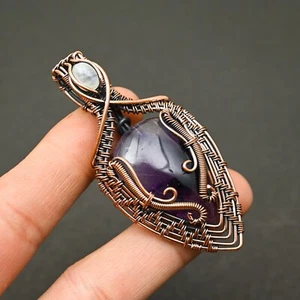 Colgante envuelto en alambre de cobre con piedras preciosas de amatista hecho a mano diseñador joyería regalo - Imagen 1 de 4