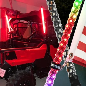 For Polaris RZR Pro XP 4 2X 3ft RGB Spiral LED Whip Lights Antenna Chase w/Flag - Picture 1 of 17