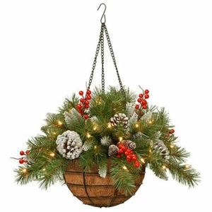 Künstlich Weihnacht Hängekorb Blumenkorb Weihnachtskorb LED Haustür Blumenkranz - Bild 1 von 11
