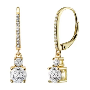 925 ECHT SILBER Gold pl. *** Zirkonia Ohrhänger Ohrringe vergoldet 27 mm - Picture 1 of 6