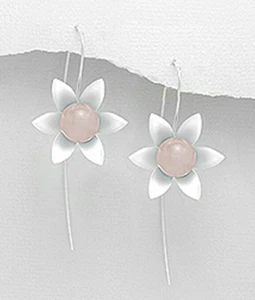 Pendientes de gancho de piedra de cuarzo rosa de plata esterlina 925 tallo colgante de piedra con caja - Imagen 1 de 2