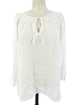 Zara Womens White Blouse Cotton Gauze Peasant...