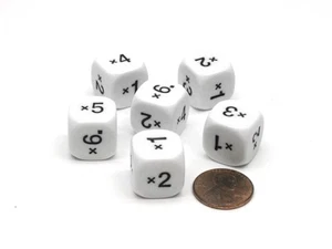 Pack of 6 16mm Numbered Multiplication Dice (x1 to x6) - White with Black - Picture 1 of 1