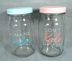 2X Romaine Calm & Kale Glass Mason Jar Kitchen Farmhouse Food Storage Salads - Picture 1 of 12
