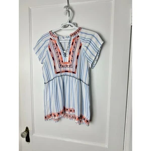 THML Top Damen XS gestreift Boho bestickt fließend Bauern Kurzarm Tunika - Bild 1 von 7