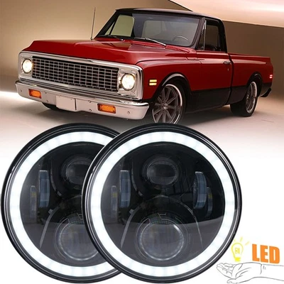 Pair 7 inch Round LED Headlights Hi/Lo Beam DRL for Chevy Truck Camaro C10 - Image 1 of 4