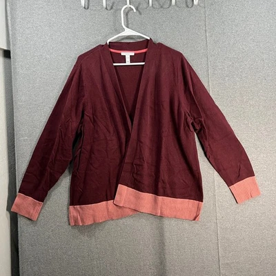 Isaac Mizrahi ¡EN VIVO! Cárdigan Suéter Vino Oscuro Talla X-Grande Foto 1 de 4