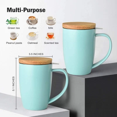 Ceramic Tea Mug with Infuser and Lid, 16oz Loose Leaf Tea Cup Large Handle Tea - Imagem 1 de 4