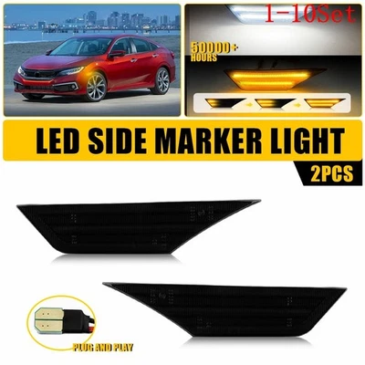 Smoke Side Marker Lamp Turn Signal Light W/ Led Bulbs fit Honda Civic 16-20 1-10 - Image 1 of 4