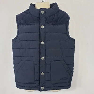 Gymboree Corduroy Trim Puffer Vest Size 4T - 5T Navy Blue Pockets Snap / A290 - Image 1 of 4