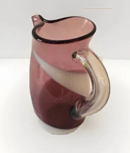 Vintage MCM Glas KRUG Wasser Saft modernes Design lila weiß geschwungener Henkel - Bild 1 von 20