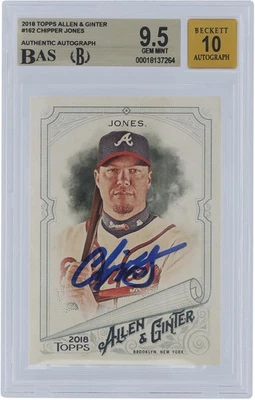 Chipper Jones Braves Signed 2018 Topps Allen & Ginter #162 Beckett 9.5/10 Card - Image 1 of 3