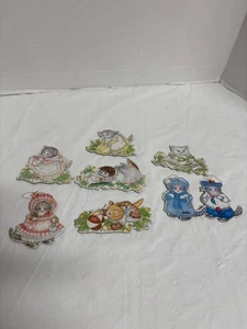8 Vintage Kitty Cucumber Christmas Ornaments Die Cut Cats, Merrimack, '83 & '85 - Picture 1 of 9