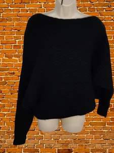 ALEXANDER WANG BLACK ASYMMETRIC JUMPER MEDIUM MOHAIR MERINO WOOL PULLOVER TOP - Picture 1 of 6