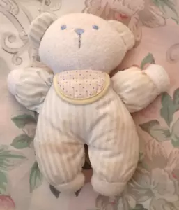 Vintage Terry Cloth Plush Bear Rattle Dolly Inc. Green with Bib  7" Baby Toy - Picture 1 of 5