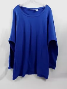 Romans Long Sleeve Drop Shoulder Crew Neck Hi Low Hem T Shirt Blue 1X - Picture 1 of 2
