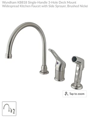 Grifo de cocina Kingston de latón KB818 de un solo mango amplio níquel cepillado $209 Foto 1 de 4