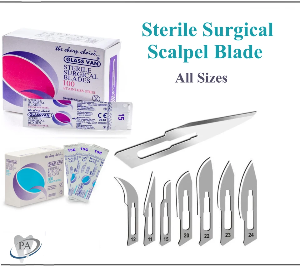 GLASSVAN Sterile Surgical Blades #10 11 12/12B 15/15C 21 22 24 25 60 70 - Image 1 of 1