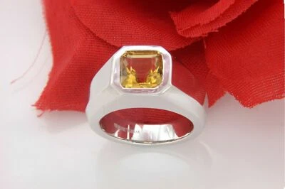 Anillo de boda solitario citrino simulado corte Asscher de plata de ley 925 de 3,00 quilates Foto 1 de 4