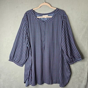 Woman Within 3x/30/32 NWT Plus Size Top Navy Floral Print Long Sleeve Dressy - Picture 1 of 6