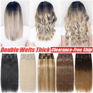 Grey Ombre Clip In THICK Virgin Human Hair Extensions Full Head Double Weft Wavy - Picture 1 of 80