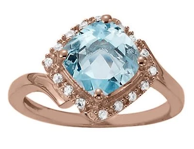 Anillo Aqumarine 2,30 quilates Tw Diamante Corte Cojín en Oro 14K Foto 1 de 4