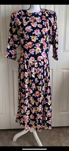 Women's Nina Piccalino II Floral Dress Vintage 1980's Pleated Half Sleeve Sz 12  - Picture 1 of 3