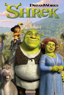 Shrek - Movie Poster (Shrek, Fiona, Donkey & Puss In Boots) (Size: 24" x 36")