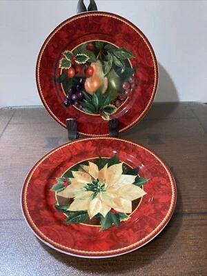 Hallmark by Sakura Holiday ABUNDANCE - 2 件套沙拉盘 水果和 Poinsettia — 第 1/4 张图片