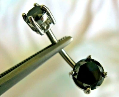 ANILLO VIENTRE DIAMANTE NEGRO DOBLE 100% REAL 2.09ctw, 2 diapositivas, certificado, probador de diapositivas gratis Foto 1 de 4