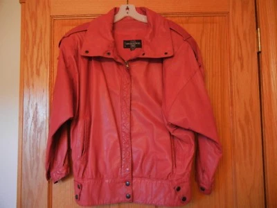 Jaqueta de couro vermelha vintage feminina Gino di Giorgio tamanho = médio  - Imagem 1 de 4