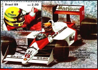 2164 BRASIL 1989 AYRTON SENNA, FÓRMULA 1, CAMPEÓN DEL MUNDO 1988, MI# B77, MNH Foto 1 de 2