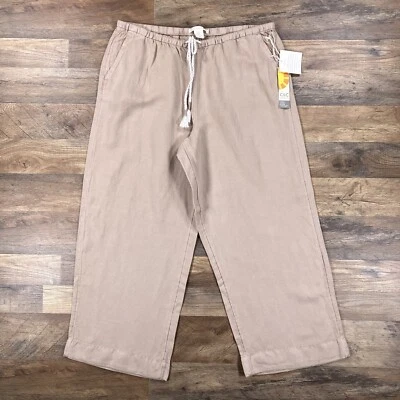 C&C California Pants Womens XL Beige Loose Fit Wide Leg Linen Blend Beach NEW - Image 1 of 4