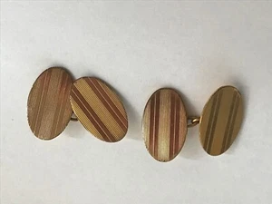 Antike 12 kt Vorder- und Rückseite maschinengeätzte doppelseitige Manschettenknöpfe signiert H.G.&S. - Bild 1 von 5