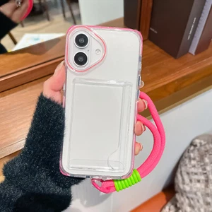 For iPhone 16 15 14 13 Pro Max Clear Card Holder Case Shockproof with Wrist Band - Picture 1 of 25