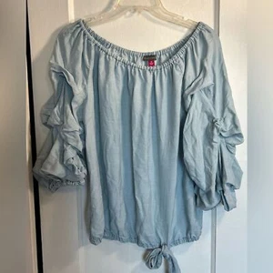 Vince Camuto Arctic Serve Slim Injection Women’s Med Ruffled Sleeve Peasant Bls - Picture 1 of 9