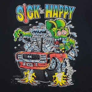 Rat Fink Top Youth Boys Large Black Short Sleeve Tee Sick But Happy - Picture 1 of 10