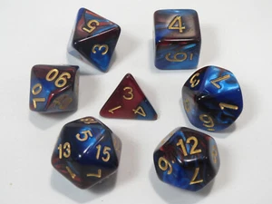 NUOVO stile! Set di 7 dadi RPG - Blu meteorite / Rosso - Foto 1 di 10