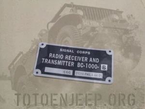 plate plaque radio us ww2 BC1000 B SCR 300 jeep WILLYS - Foto 1 di 1
