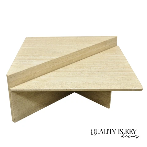 Roche Bobois Travertine Stone Modern 2 Piece Triangular Modernist Coffee Table Cover