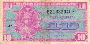 USA / MPC 10 Cents 1952 Series 521 Plate # 42 Circulated Banknote - Picture 1 of 2