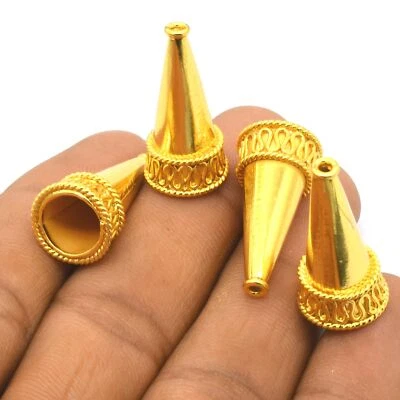 2 Pzs 28X14Mm Bali Cone Cap End Bead Joyería De 18K Baño De Oro - Imagen 1 de 4
