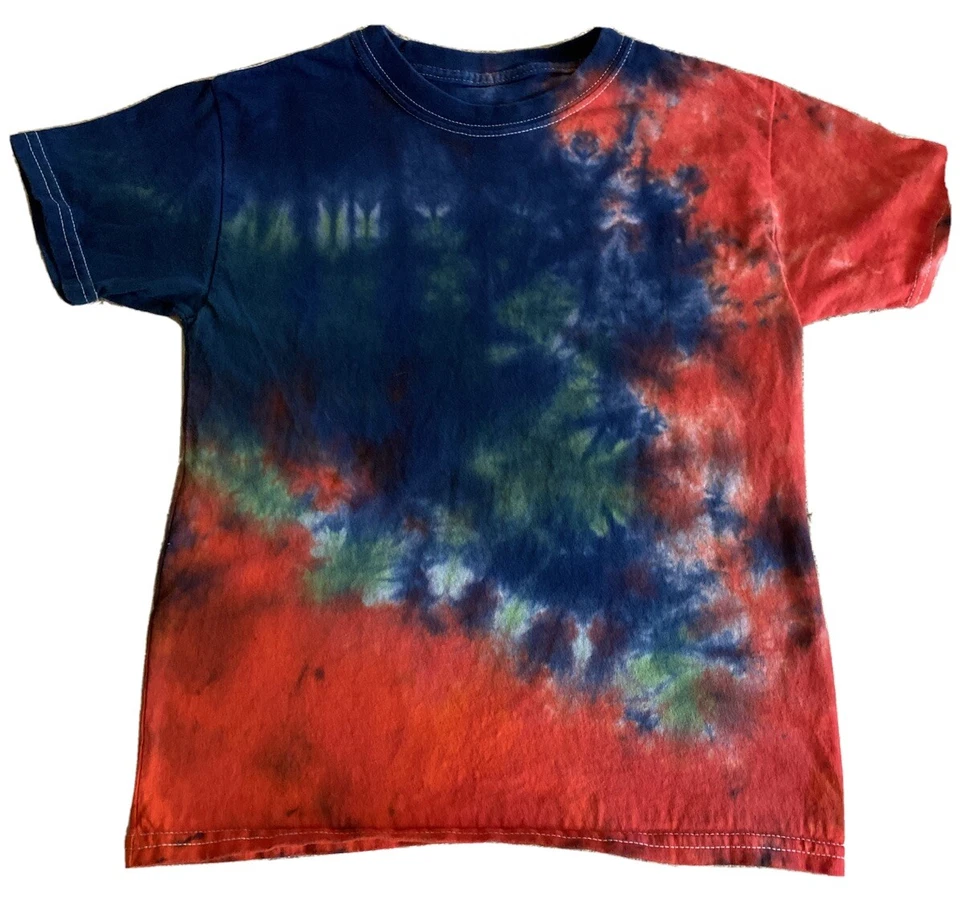 Hanes Boys Navy Blue Green Red Tie Dye Short Sleeve Shirt 6 - Image 1 of 4