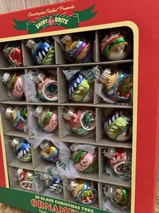 1 Box/20 RADKO Shiny Brite Retro Confetti Mini Glass Indent Christmas Ornaments - Picture 1 of 9