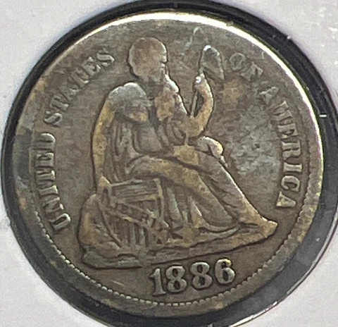 1886 SEATED LIBERTY SILVER DIME GRADES VF/F DARK ACTUAL COIN #C10731 Cover