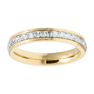Yellow Gold IP Titanium with Princess Cut CZ 4mm Unisex Eternity Ring - Size 4-9 - Picture 1 of 3