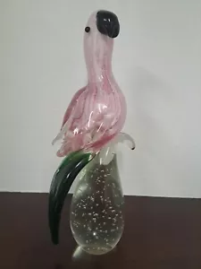 Murano Style Glass Pink Glass Parrot Figurine - Picture 1 of 9