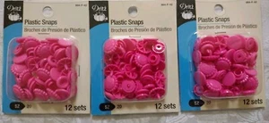 Lot Of 3 Dritz Plastic Snaps Size 20 12/Pkg Hot Pink Flower/ Smiley Face - Matte - Picture 1 of 3