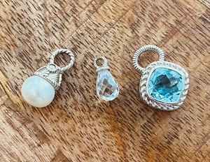 Three Judith Ripka Charms Pearl, Blue Topaz and Diamonique Tear Drop - Picture 1 of 2